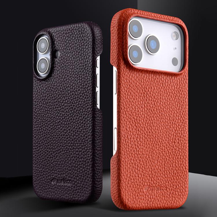 melkco Litchi Texture Magnetic Half Coverage Genuine Leather Phone Case, For iPhone 17e / 16e, For iPhone 17 Pro Max, For iPhone 17 Pro, For iPhone 17, For iPhone Air, For iPhone 16 Pro Max