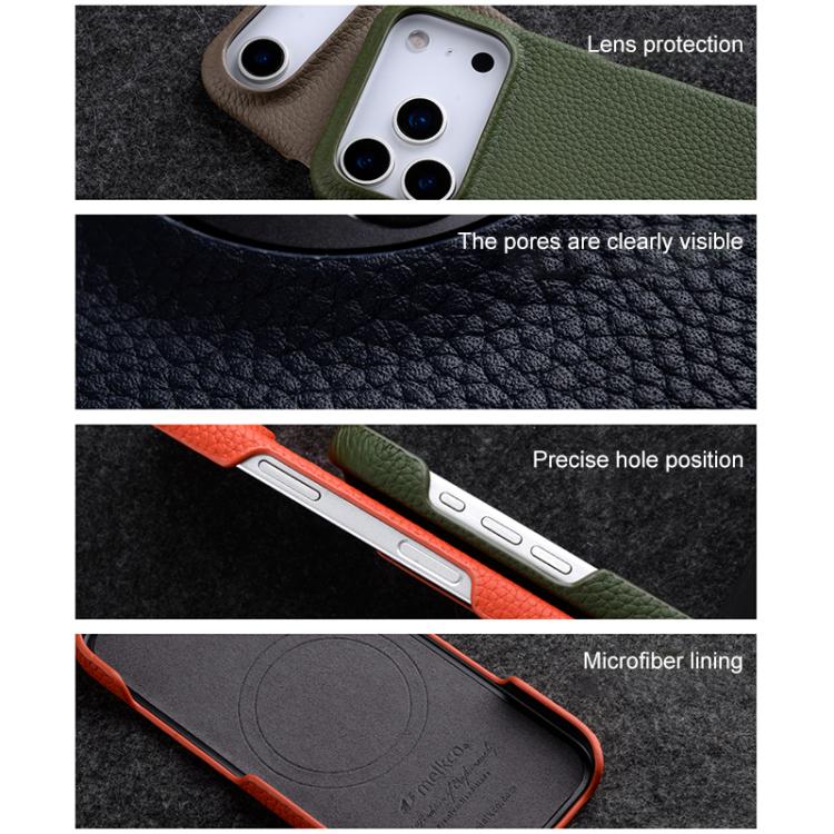 melkco Litchi Texture Magnetic Half Coverage Genuine Leather Phone Case, For iPhone 14 Pro, For iPhone 14 Pro Max