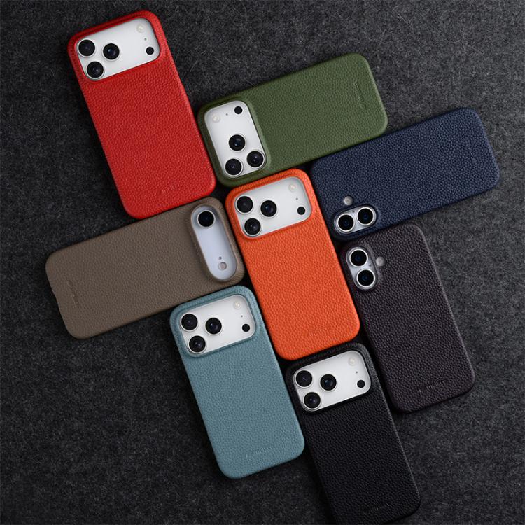 melkco Litchi Texture Magnetic Half Coverage Genuine Leather Phone Case, For iPhone 17e / 16e, For iPhone 17 Pro Max, For iPhone 17 Pro, For iPhone 17, For iPhone Air, For iPhone 16 Pro Max