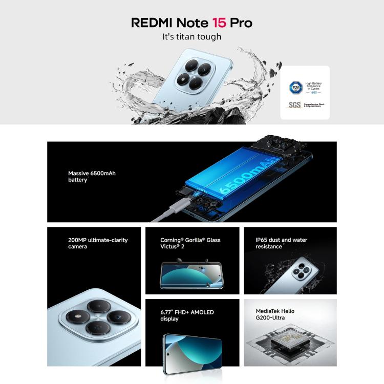 Xiaomi Redmi Note 15 Pro 4G Global, 12GB+256GB, In-screen Fingerprint, 6.77 inch Xiaomi HyperOS 2 MediaTek Helio G200-Ultra Octa Core, Network: 4G, NFC, 12GB+256GB
