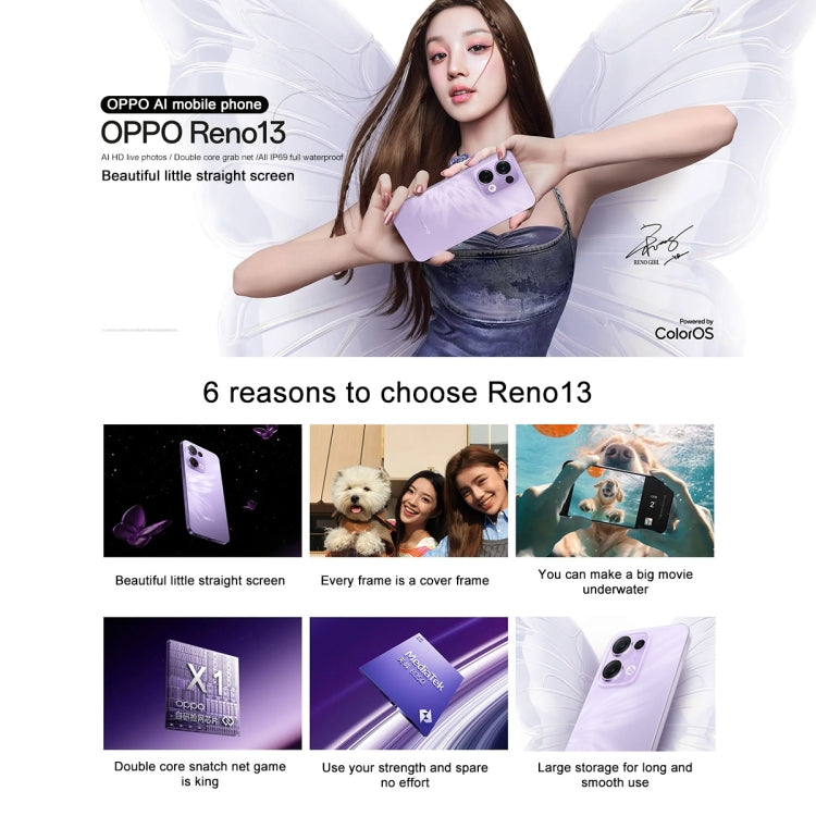OPPO Reno13 AI Phone, 12GB+256GB, Screen Fingerprint, 6.59 inch ColorOS 15.0 Dimensity 8350 Octa Core, NFC, OTG, Network: 5G, Reno13, 12GB+256GB
