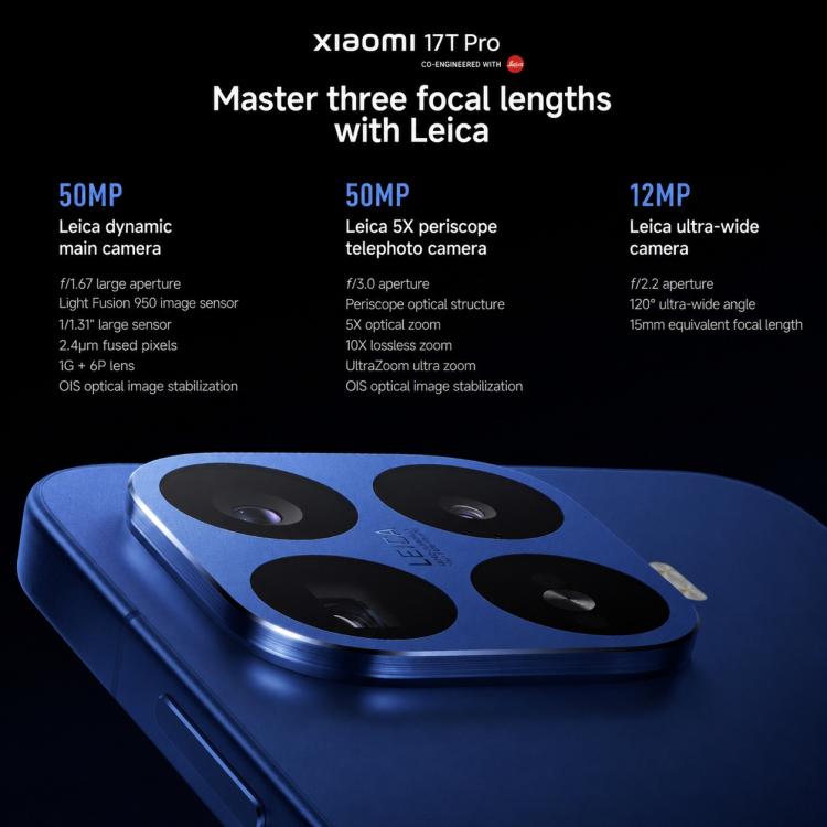 Xiaomi 17T Pro, 12GB+256GB, Screen Fingerprint, 6.83 inch Xiaomi HyperOS 3 Dimensity 9500 Octa-Core, NFC, Network: 5G, 12GB+256GB