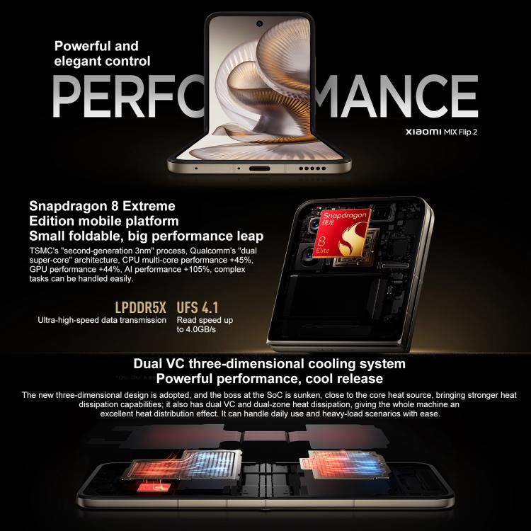 Xiaomi MIX Flip 2, 12GB+256GB, 6.86 inch + 4.01 inch Xiaomi HyperOS 2 Snapdragon 8 Elite Octa Core, NFC, Network: 5G, 12GB+256GB