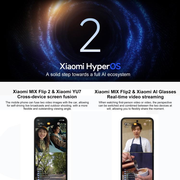 Xiaomi MIX Flip 2, 12GB+512GB, 6.86 inch + 4.01 inch Xiaomi HyperOS 2 Snapdragon 8 Elite Octa Core, NFC, Network: 5G, 12GB+512GB